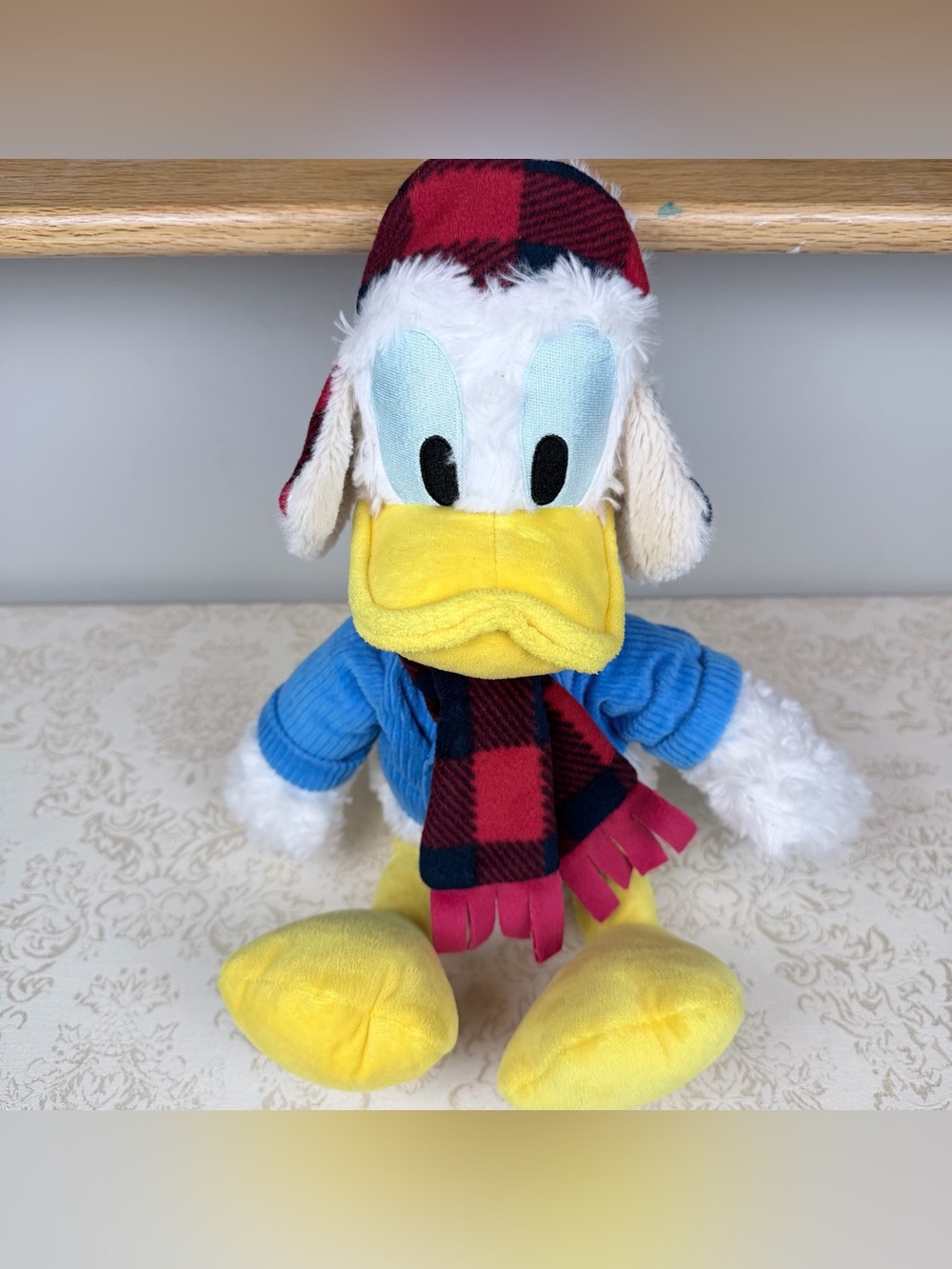 Disney Winter Donald Duck Plush 18”, Scarf, Hat, Holiday